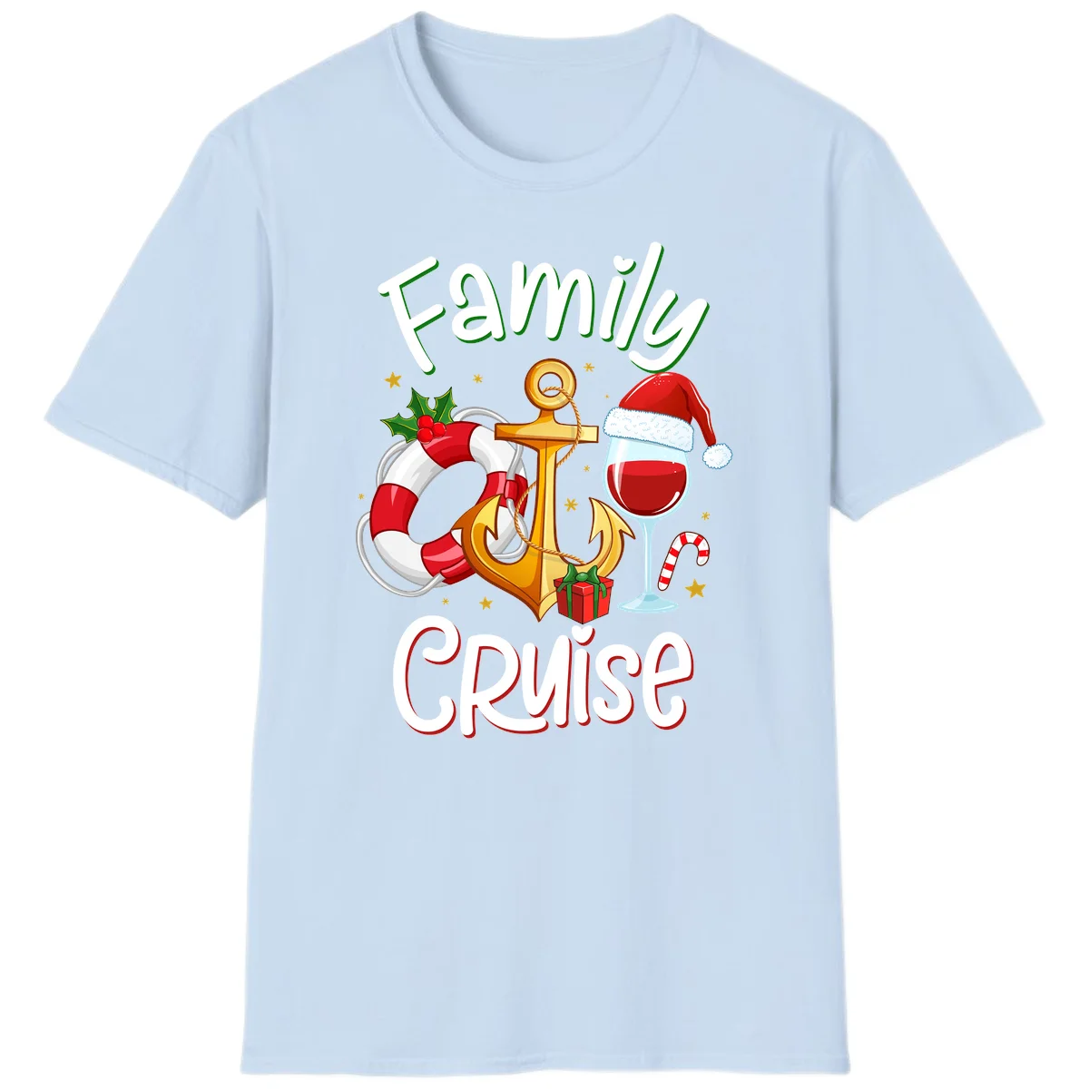 Family Cruise Nautical Holiday T-Shirt in Light Blue