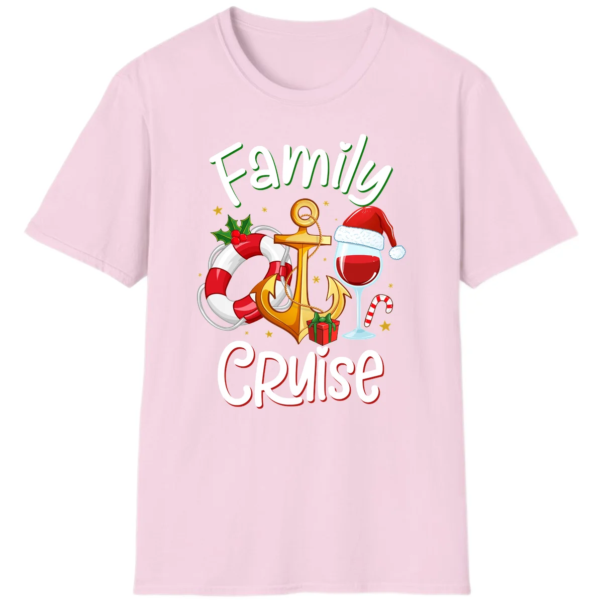 Family Cruise Nautical Holiday T-Shirt in Light Pink