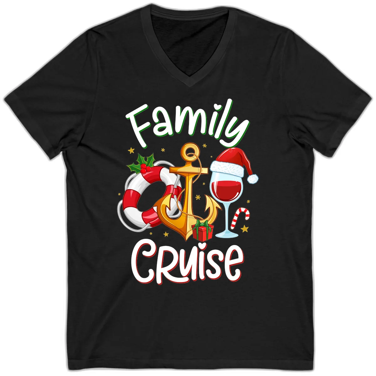 Family Cruise Nautical Holiday V-Neck in Black