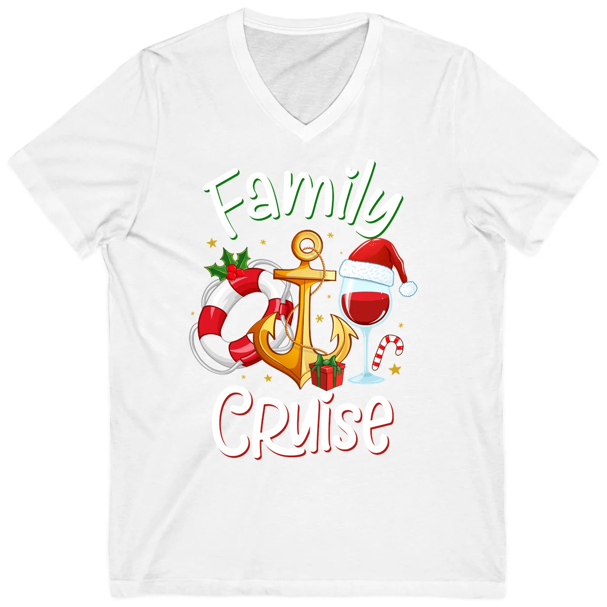 Family Cruise Nautical Holiday V-Neck in White