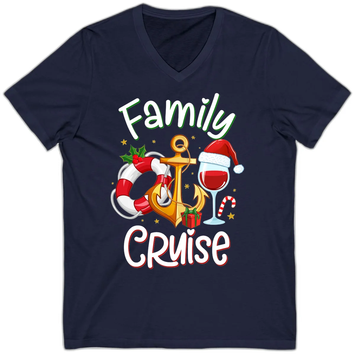 Family Cruise Nautical Holiday V-Neck in Navy