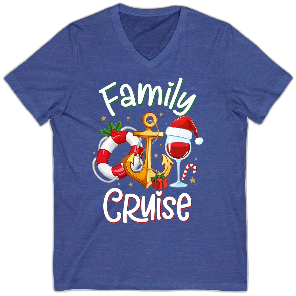 Family Cruise Nautical Holiday V-Neck in Heather True Royal