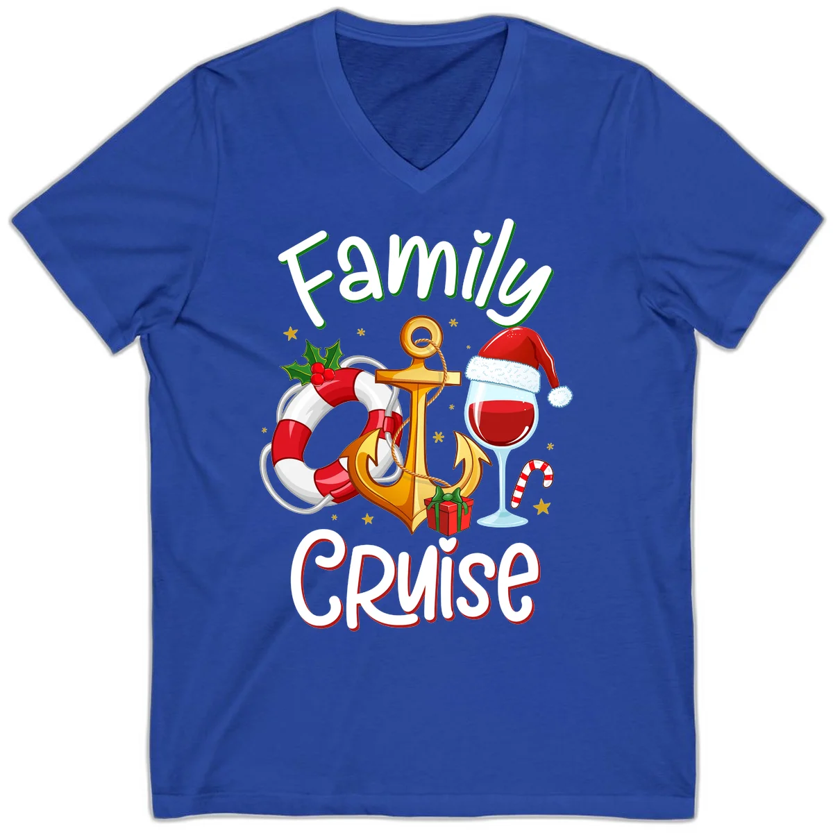 Family Cruise Nautical Holiday V-Neck in True Royal