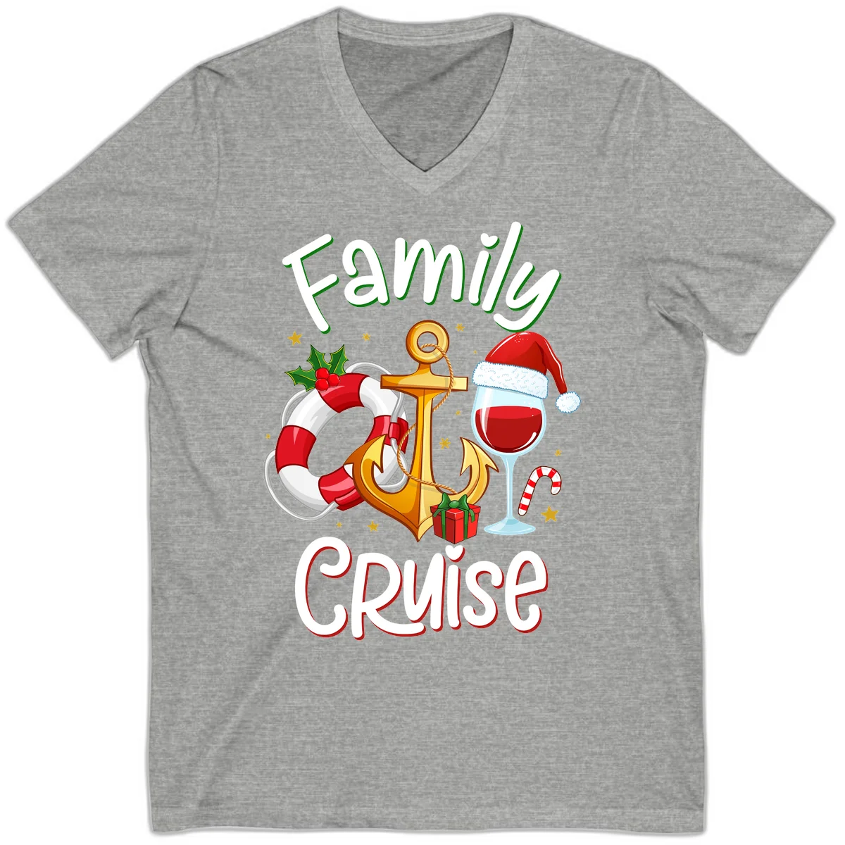 Family Cruise Nautical Holiday V-Neck in Athletic Heather