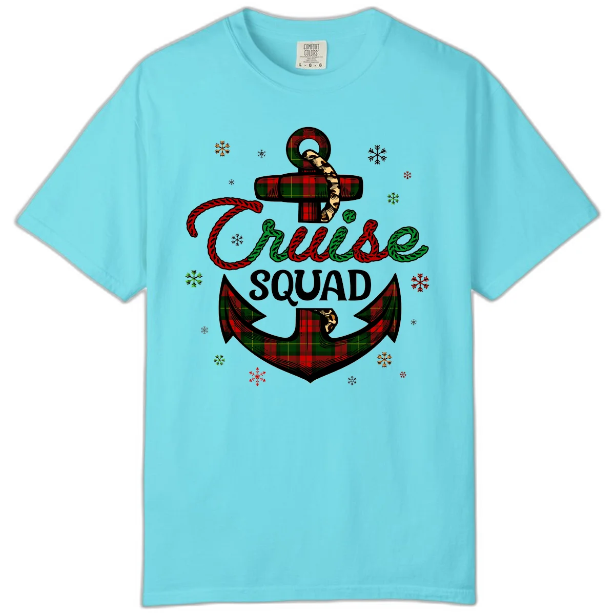 Cruise Squad Anchor Holiday Comfort Color Tee in Lagoon Blue