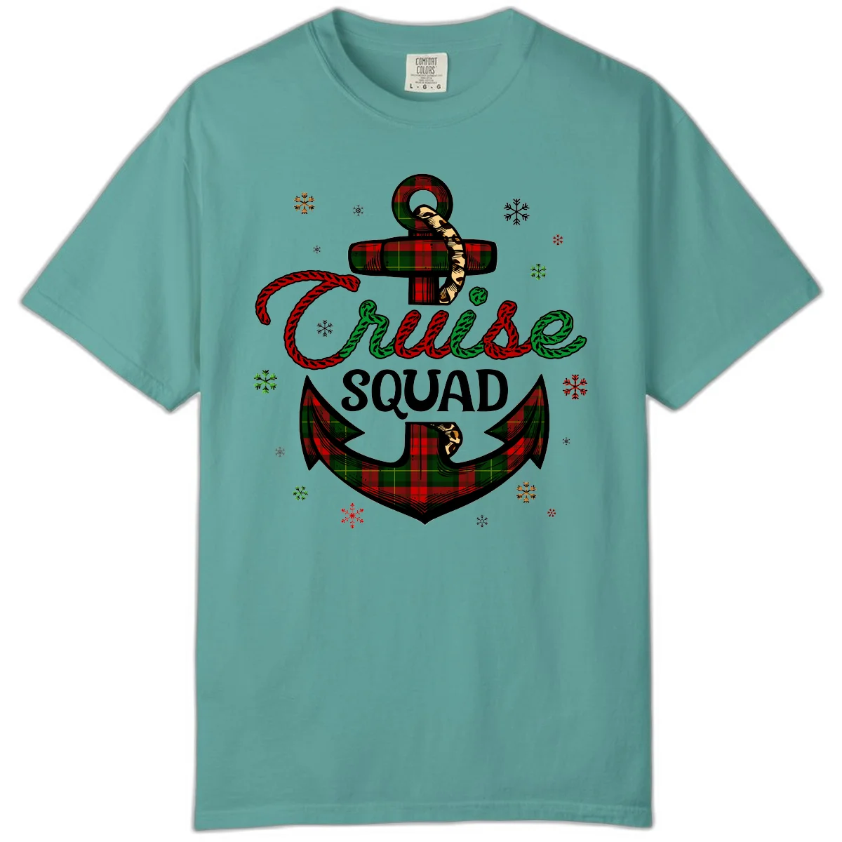 Cruise Squad Anchor Holiday Comfort Color Tee in Seafoam