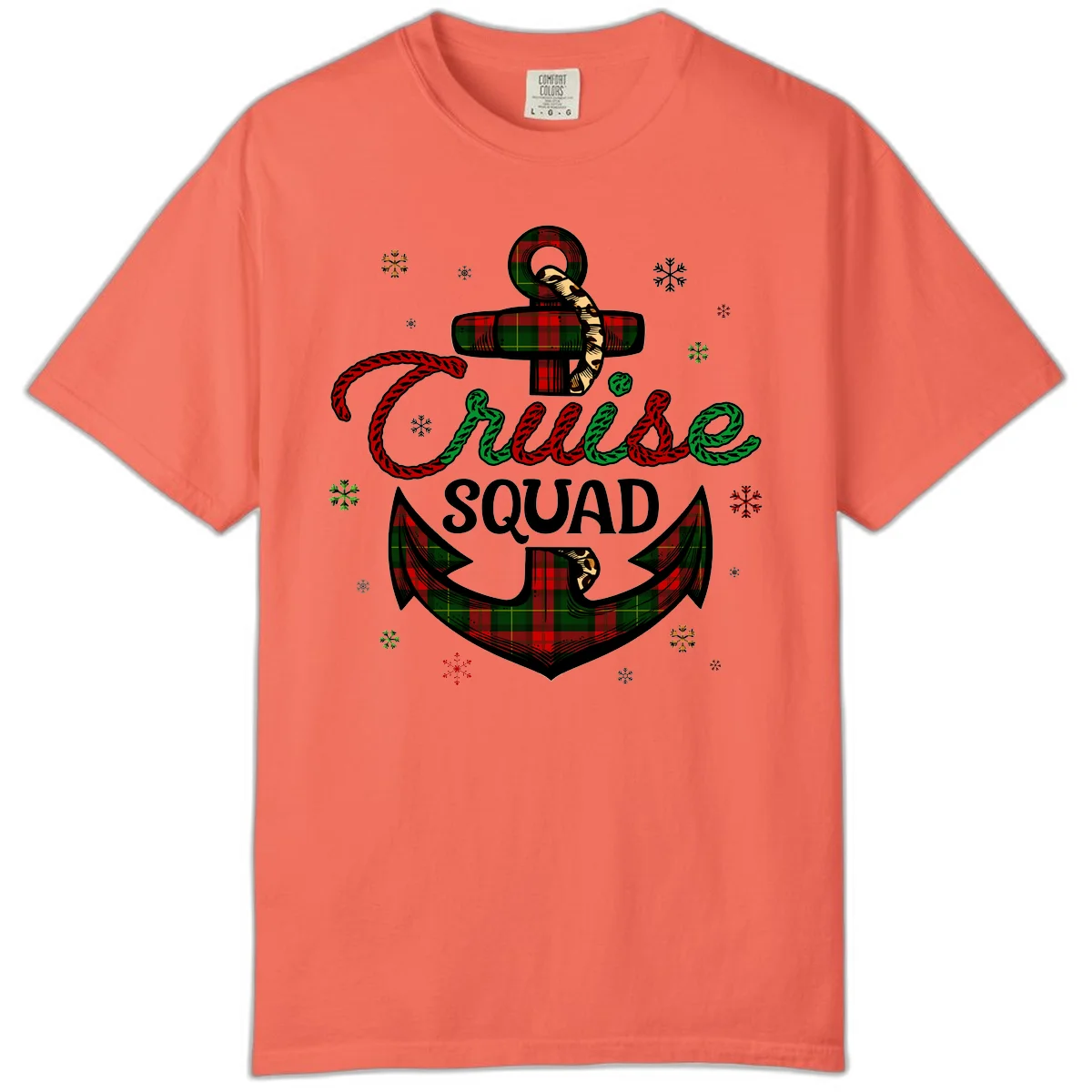 Cruise Squad Anchor Holiday Comfort Color Tee in Bright Salmon