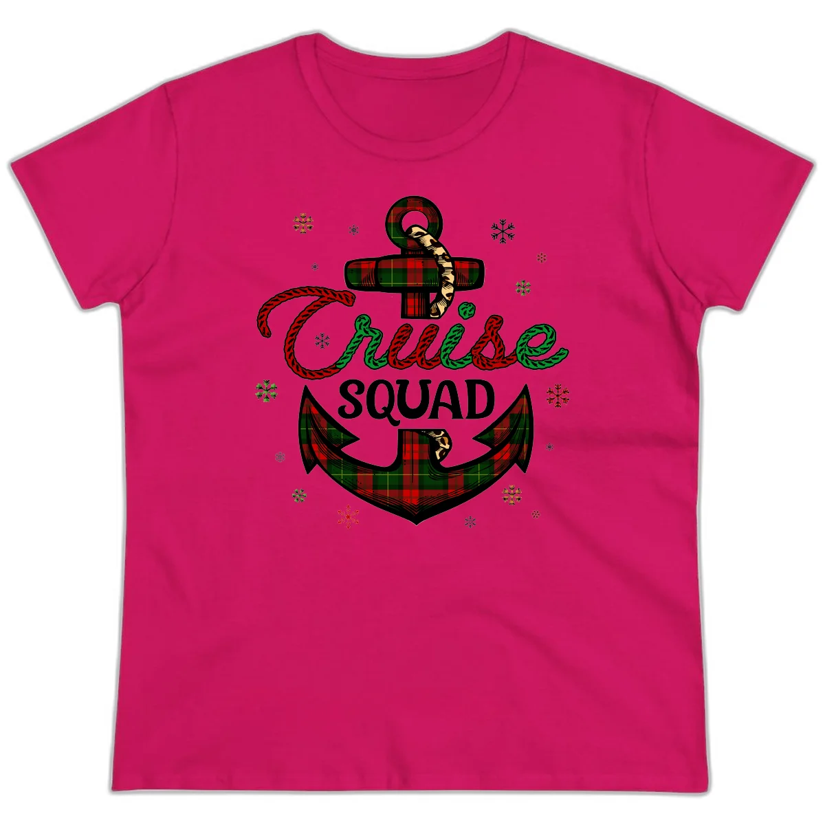 Cruise Squad Anchor Holiday Ladies Tee in Heliconia