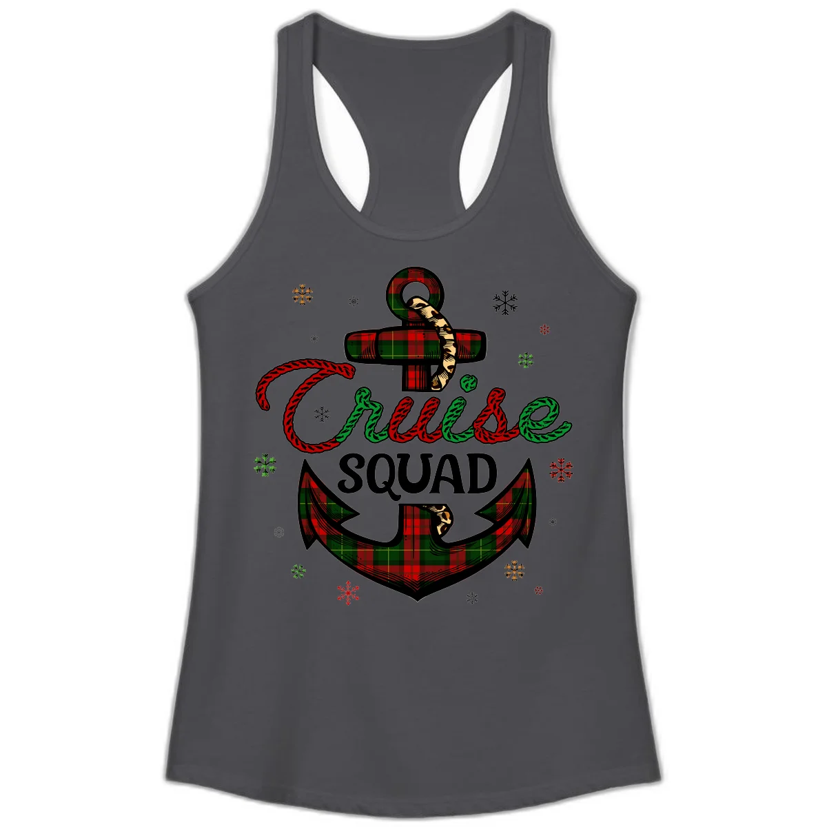 Cruise Squad Anchor Holiday Ladies Tank in Solid Dark Gray