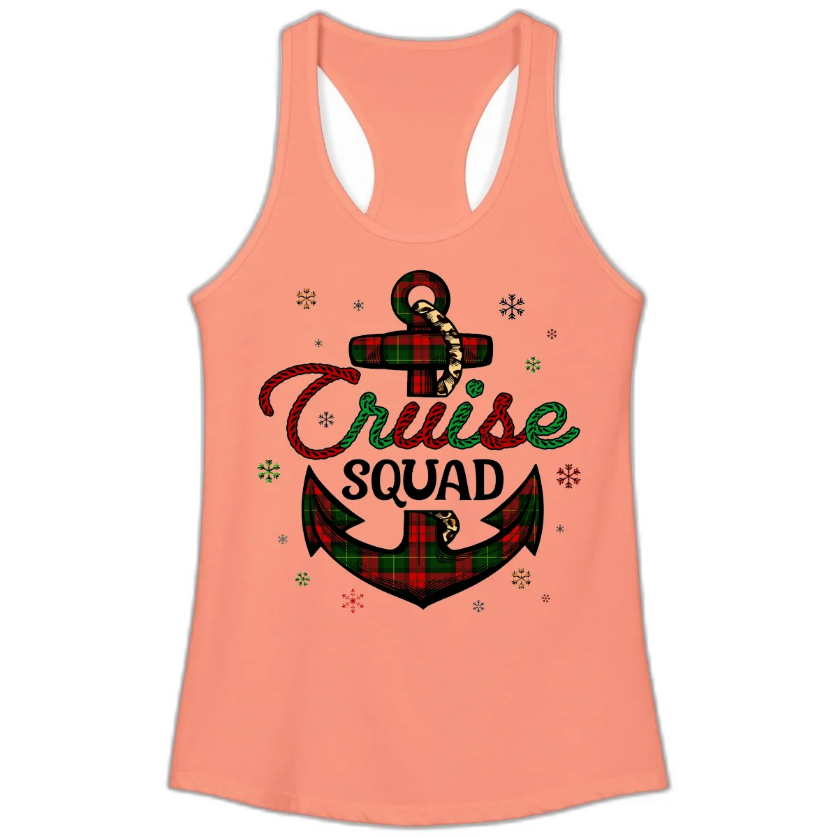 Cruise Squad Anchor Holiday Ladies Tank in Solid Light Orange