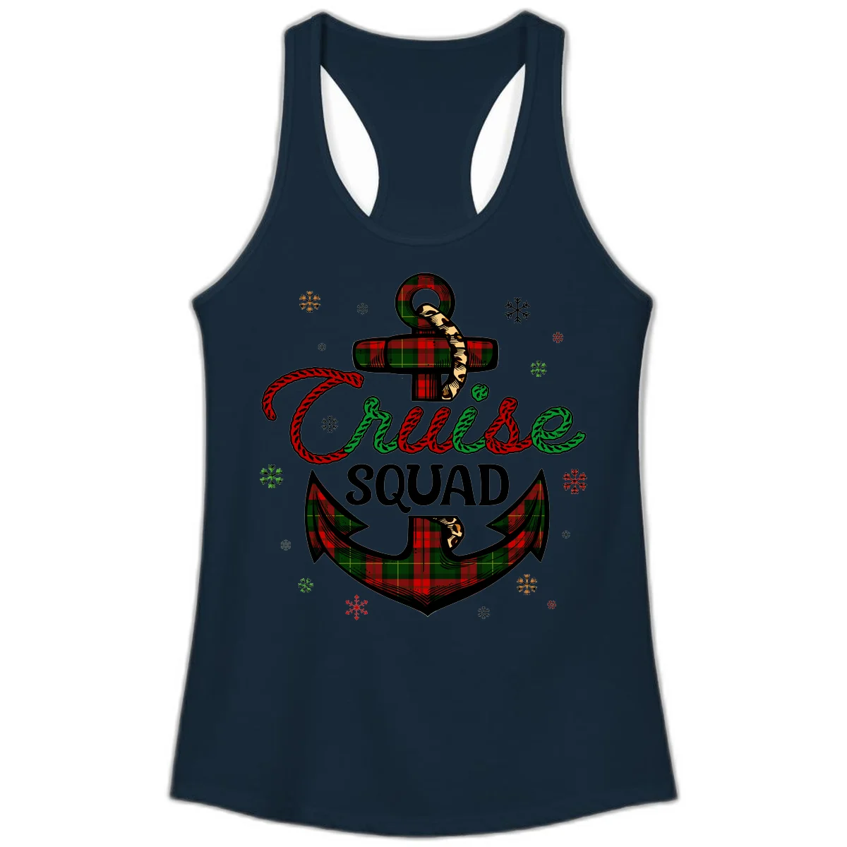 Cruise Squad Anchor Holiday Ladies Tank in Solid Midnight Navy