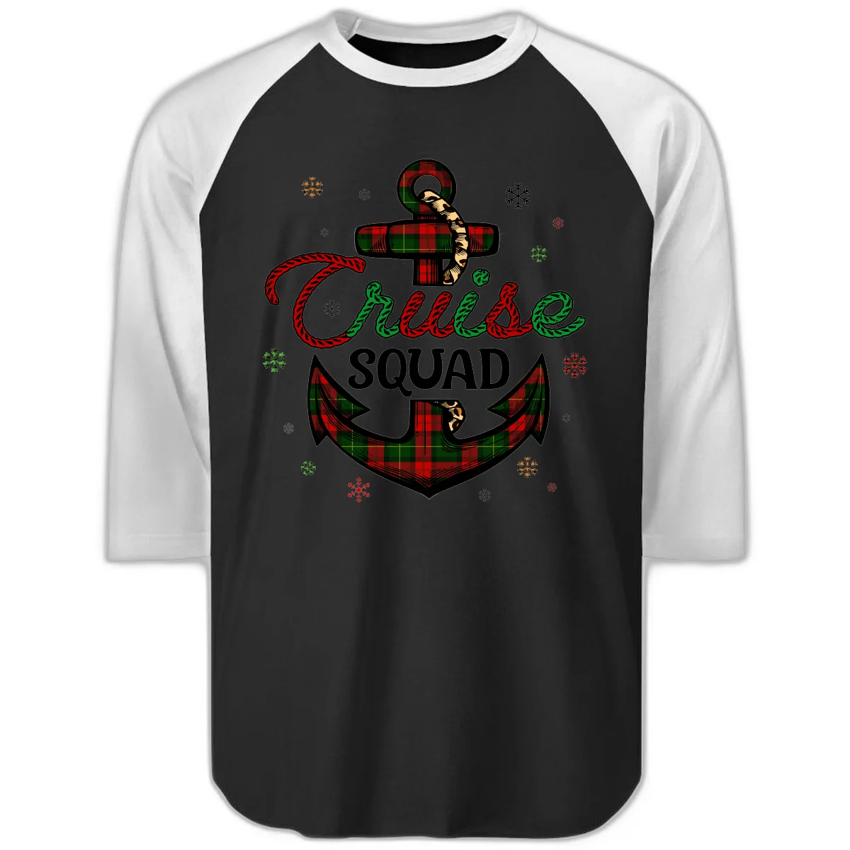 Cruise Squad Anchor Holiday Raglan 3/4 in Black White