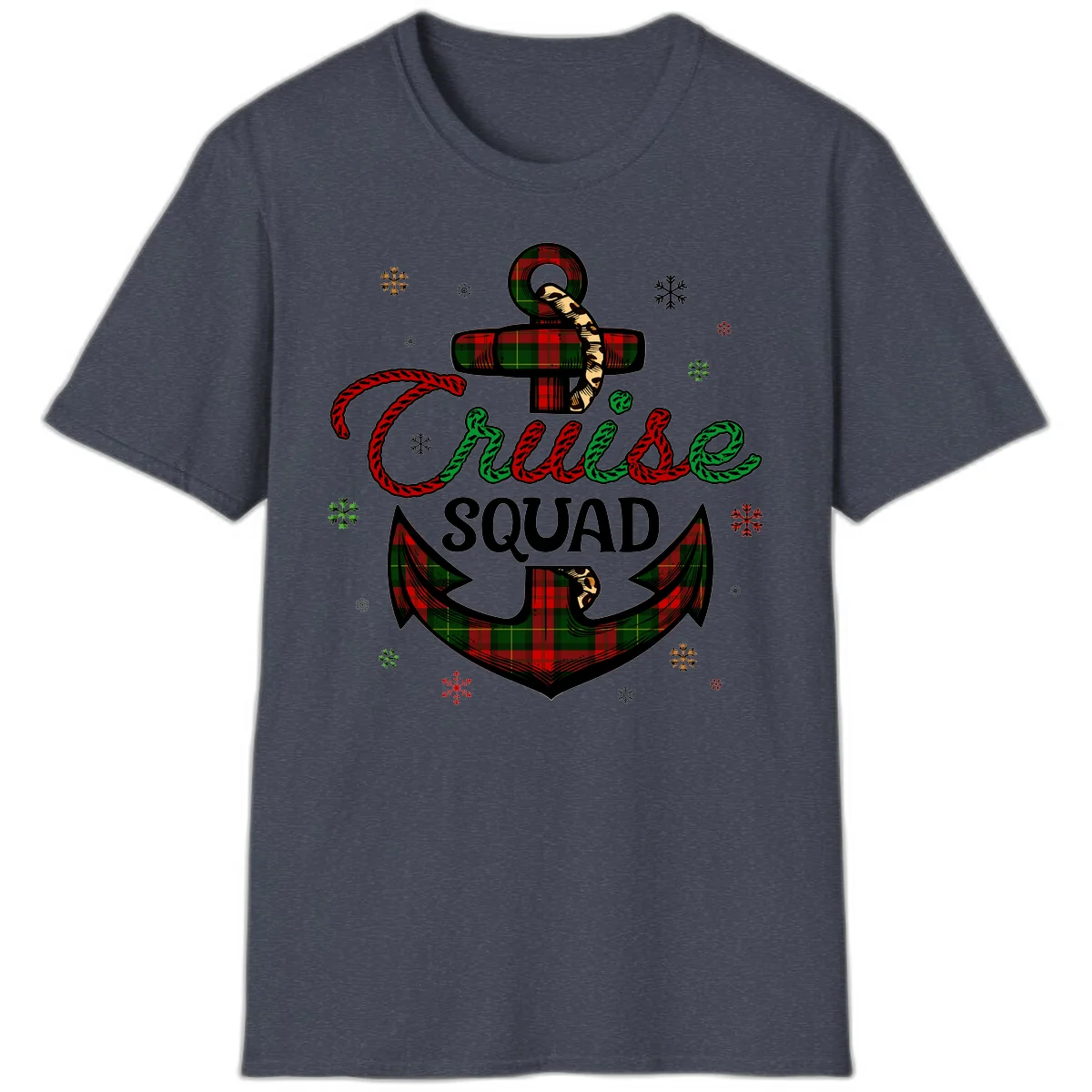 Cruise Squad Anchor Holiday T-Shirt in Heather Navy