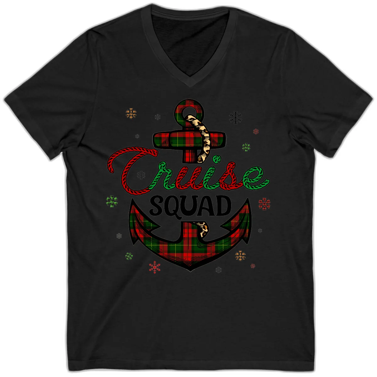 Cruise Squad Anchor Holiday V-Neck in Black