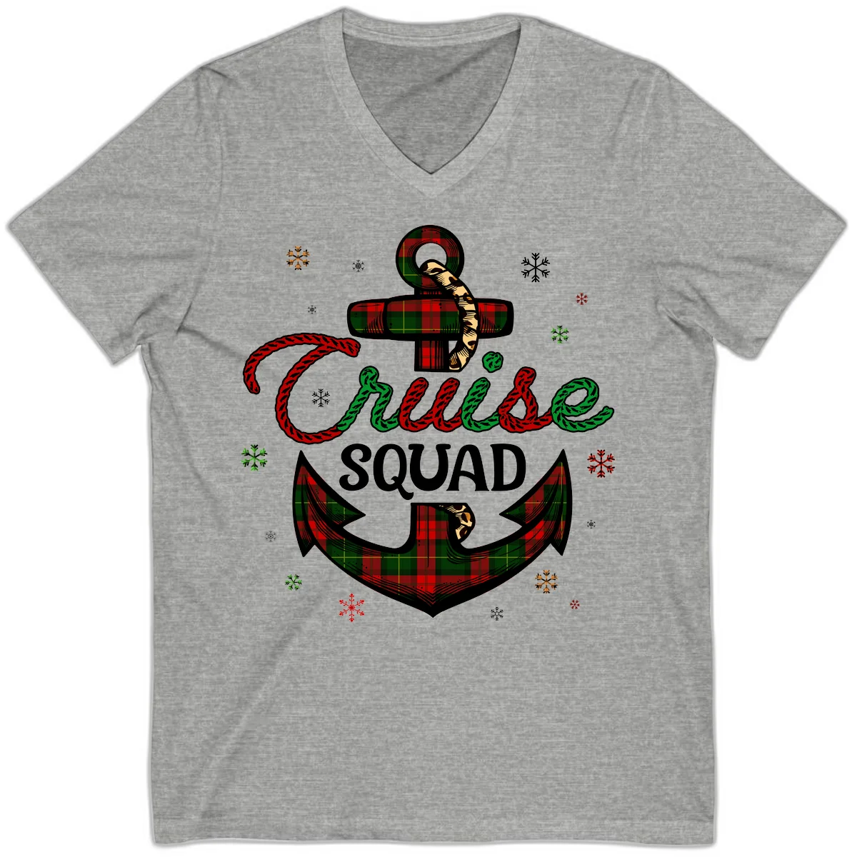 Cruise Squad Anchor Holiday V-Neck in Athletic Heather