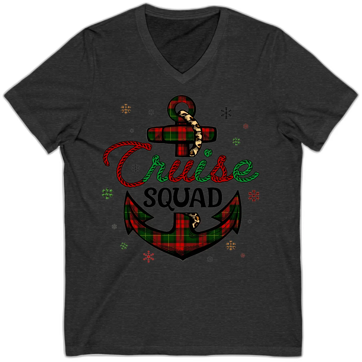Cruise Squad Anchor Holiday V-Neck in Dark Grey Heather