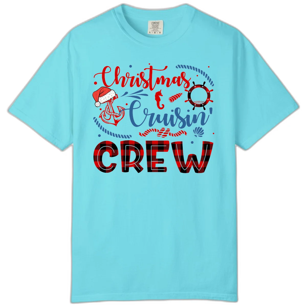 Christmas Cruisin' Cousin Crew Comfort Color Tee in Lagoon Blue