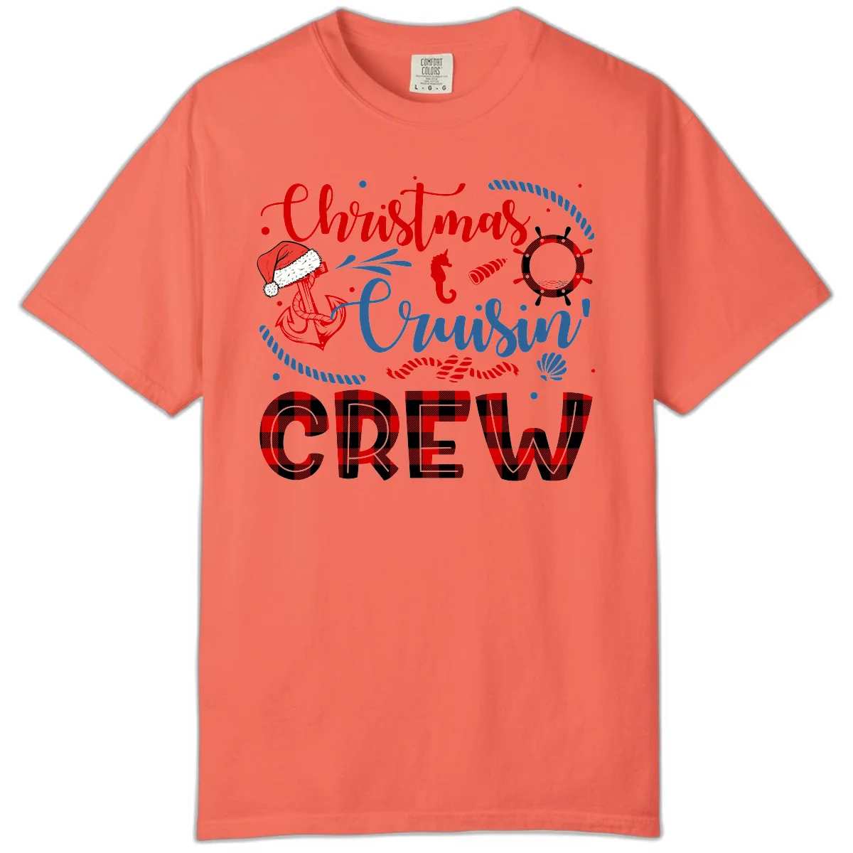 Christmas Cruisin' Cousin Crew Comfort Color Tee in Bright Salmon