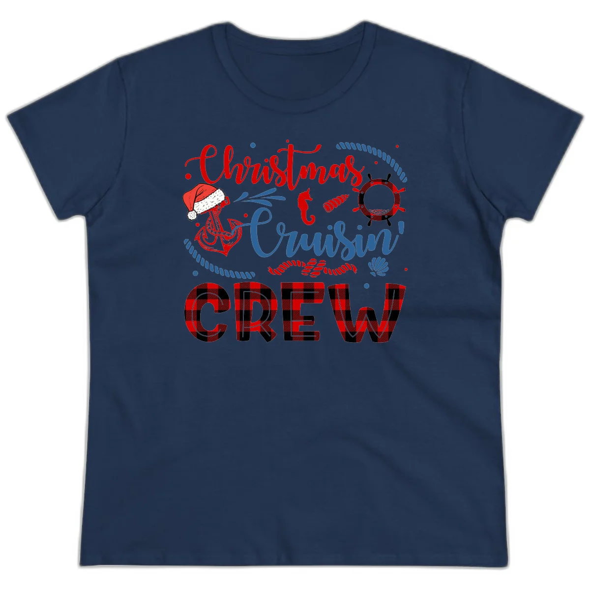 Christmas Cruisin' Cousin Crew Ladies Tee in Navy