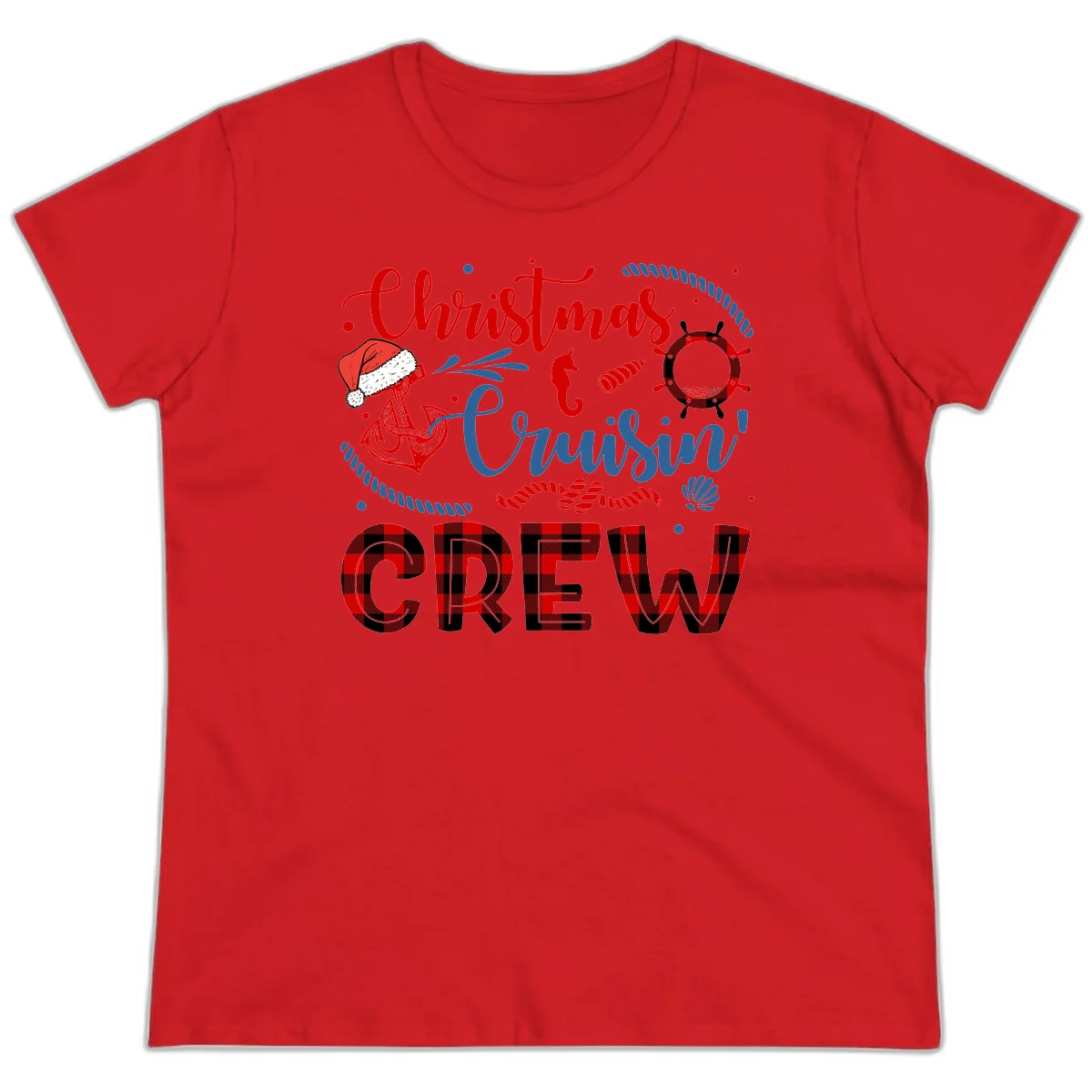 Christmas Cruisin' Cousin Crew Ladies Tee in Red