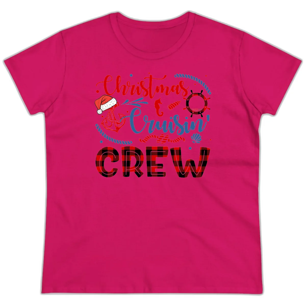 Christmas Cruisin' Cousin Crew Ladies Tee in Heliconia