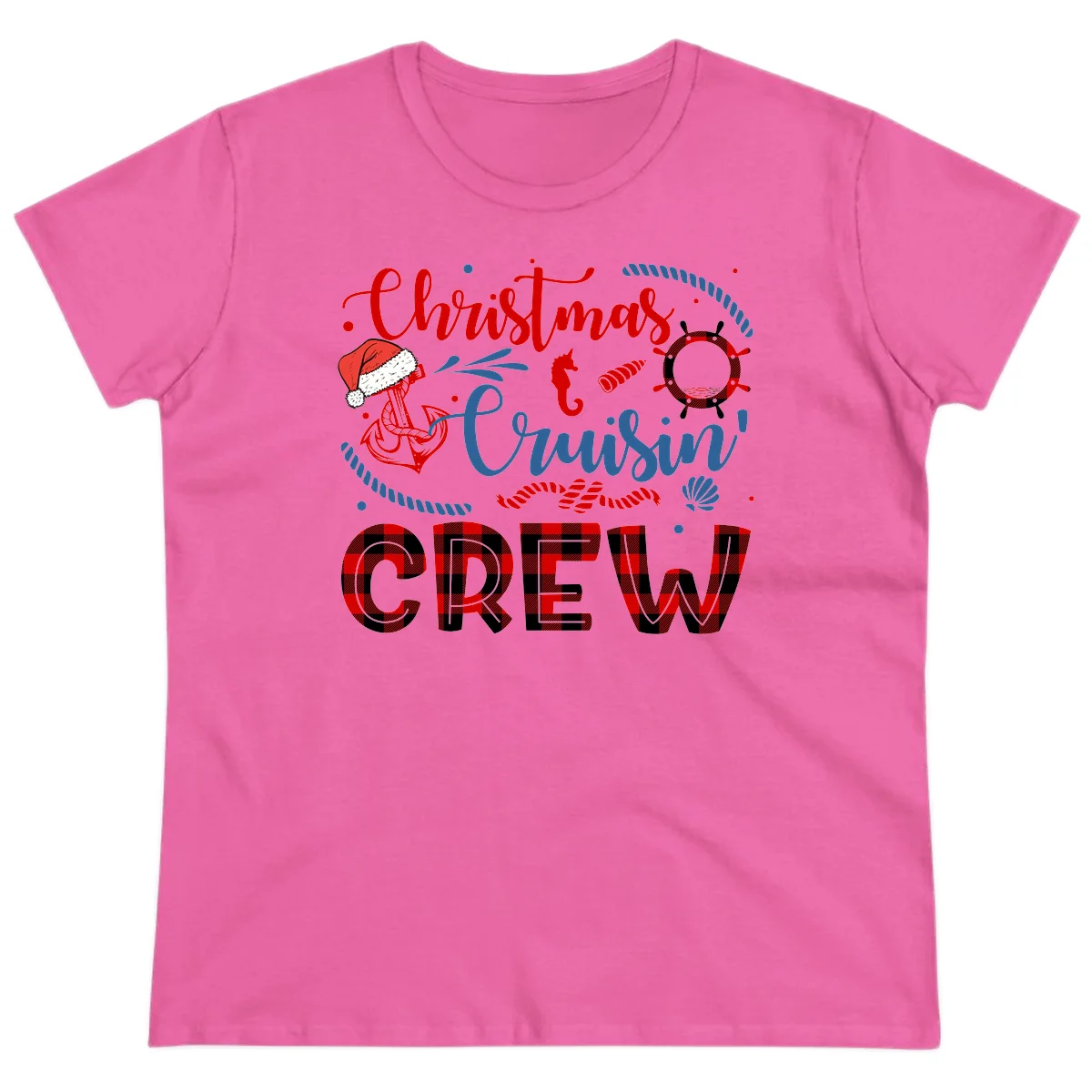 Christmas Cruisin' Cousin Crew Ladies Tee in Azalea