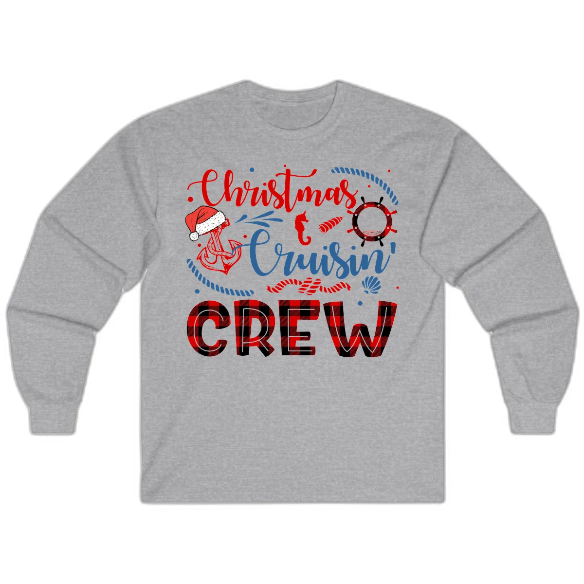 Christmas Cruisin' Cousin Crew Long Sleeve Tee in Sport Grey