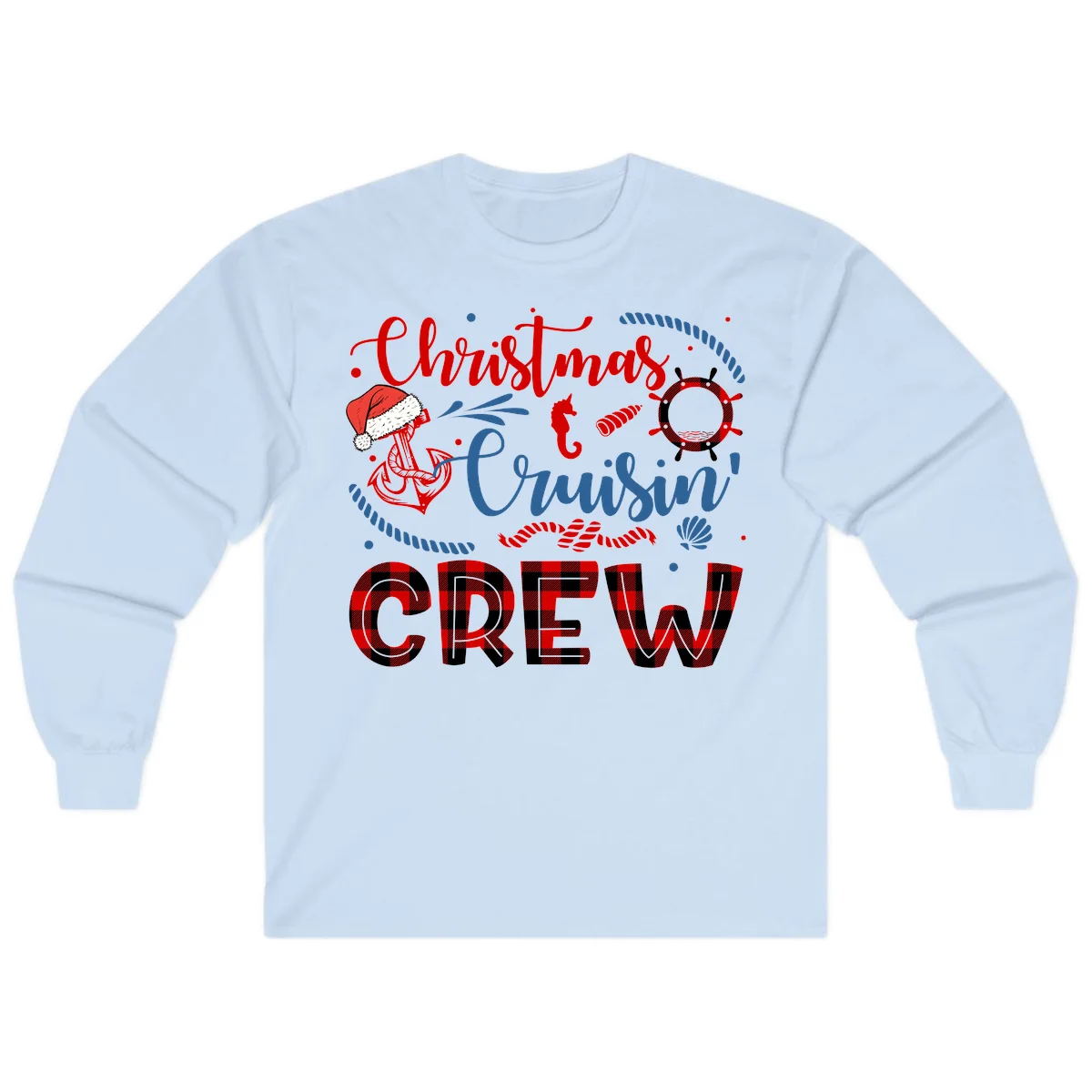Christmas Cruisin' Cousin Crew Long Sleeve Tee in Light Blue