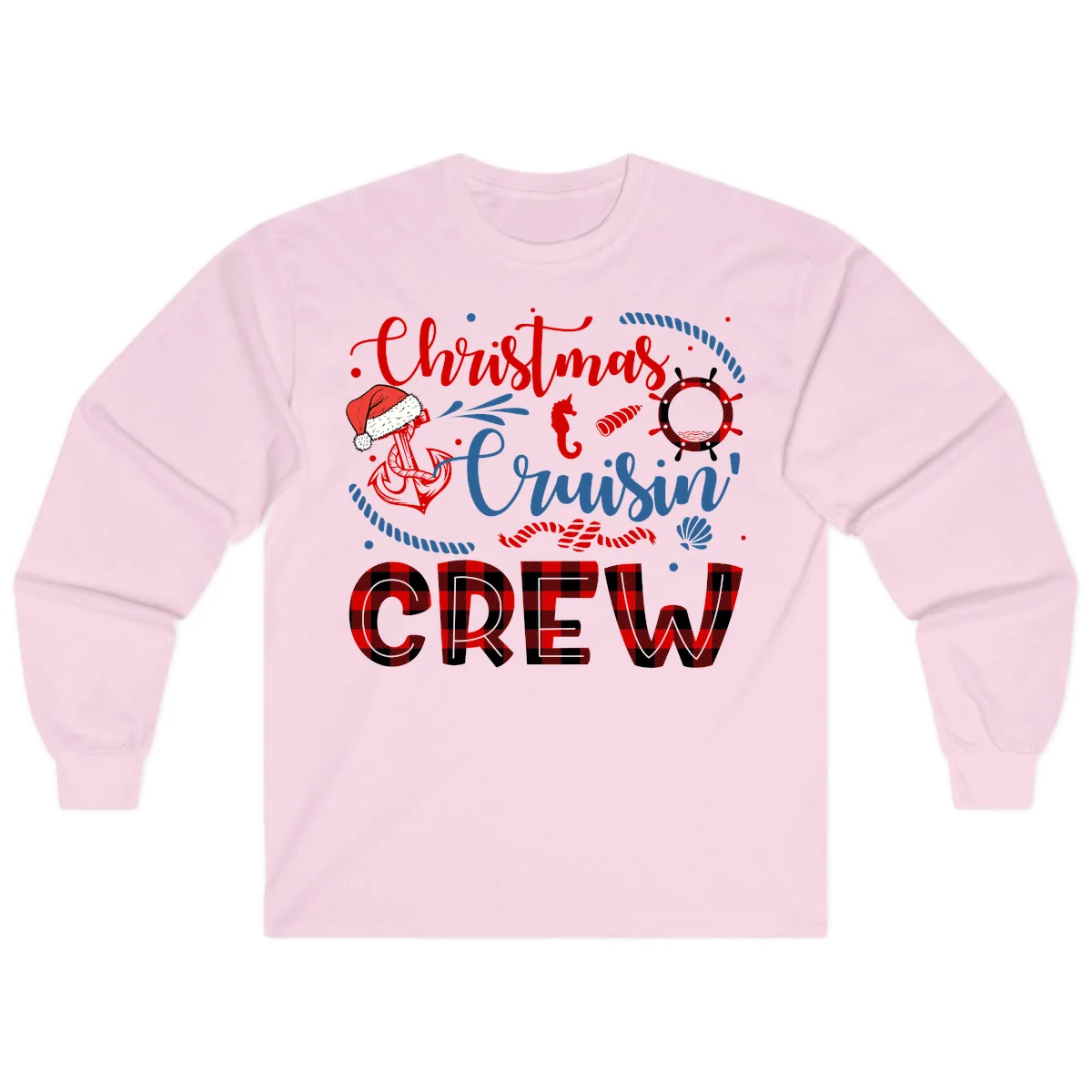 Christmas Cruisin' Cousin Crew Long Sleeve Tee in Light Pink