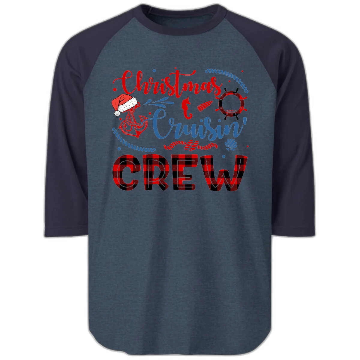 Christmas Cruisin' Cousin Crew Raglan 3/4 Tee in Heather Denim Navy