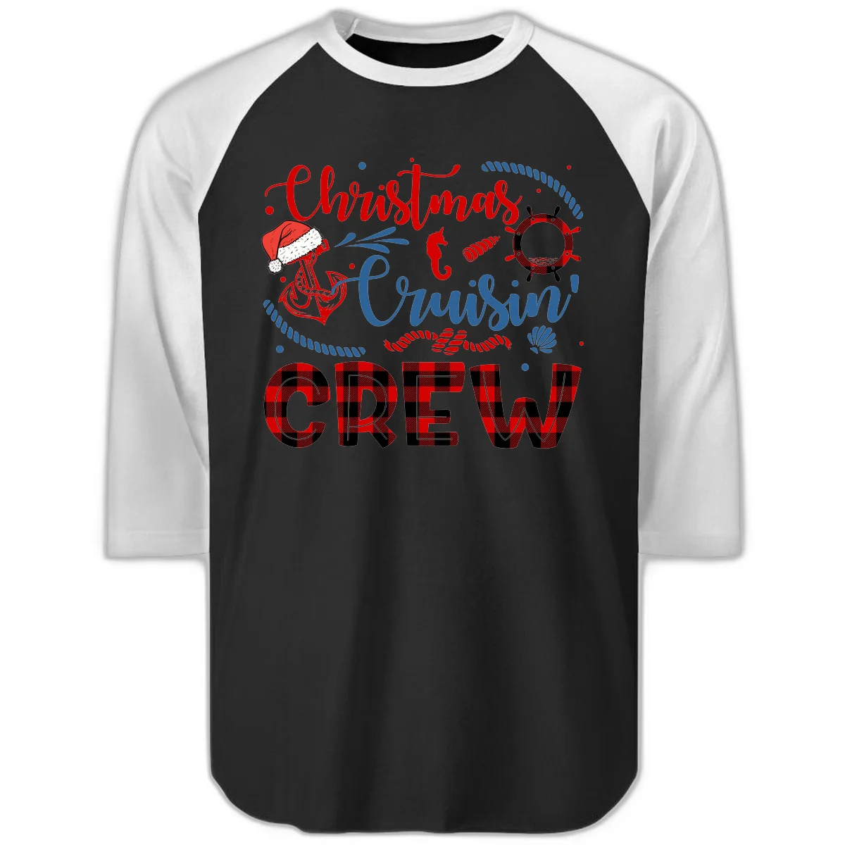 Christmas Cruisin' Cousin Crew Raglan 3/4 Tee in Black White