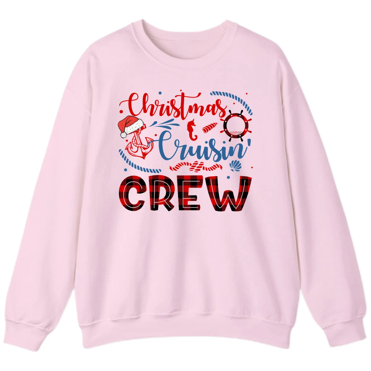 Christmas Cruisin' Cousin Crew Sweatshirt in Light Pink
