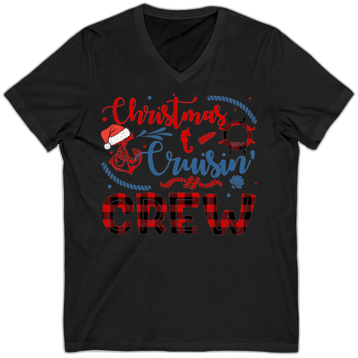 Christmas Cruisin' Cousin Crew V-Neck Tee in Black