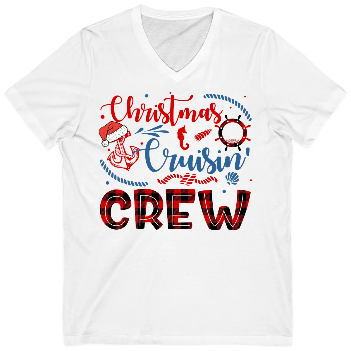 Christmas Cruisin' Cousin Crew V-Neck Tee in White