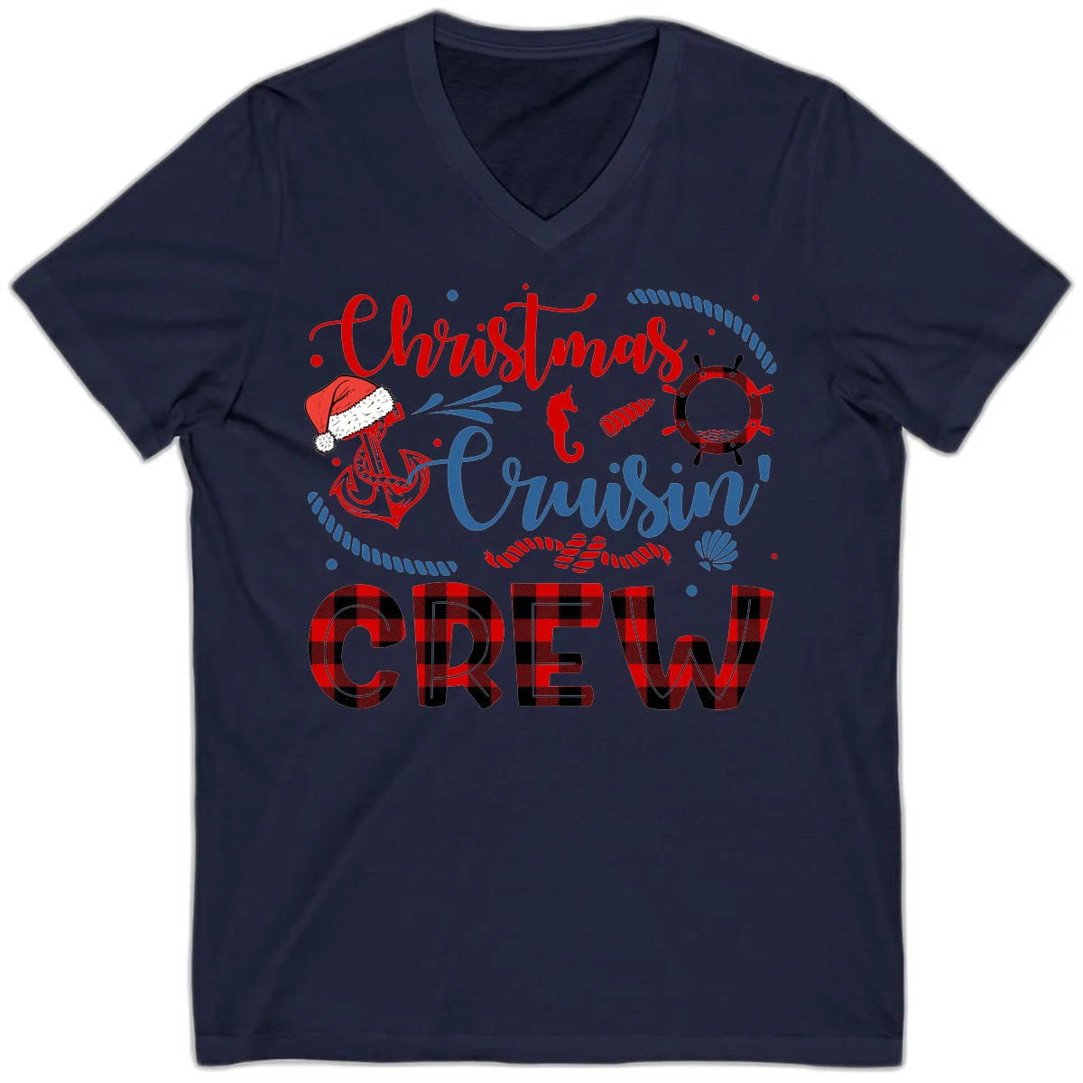 Christmas Cruisin' Cousin Crew V-Neck Tee in Navy