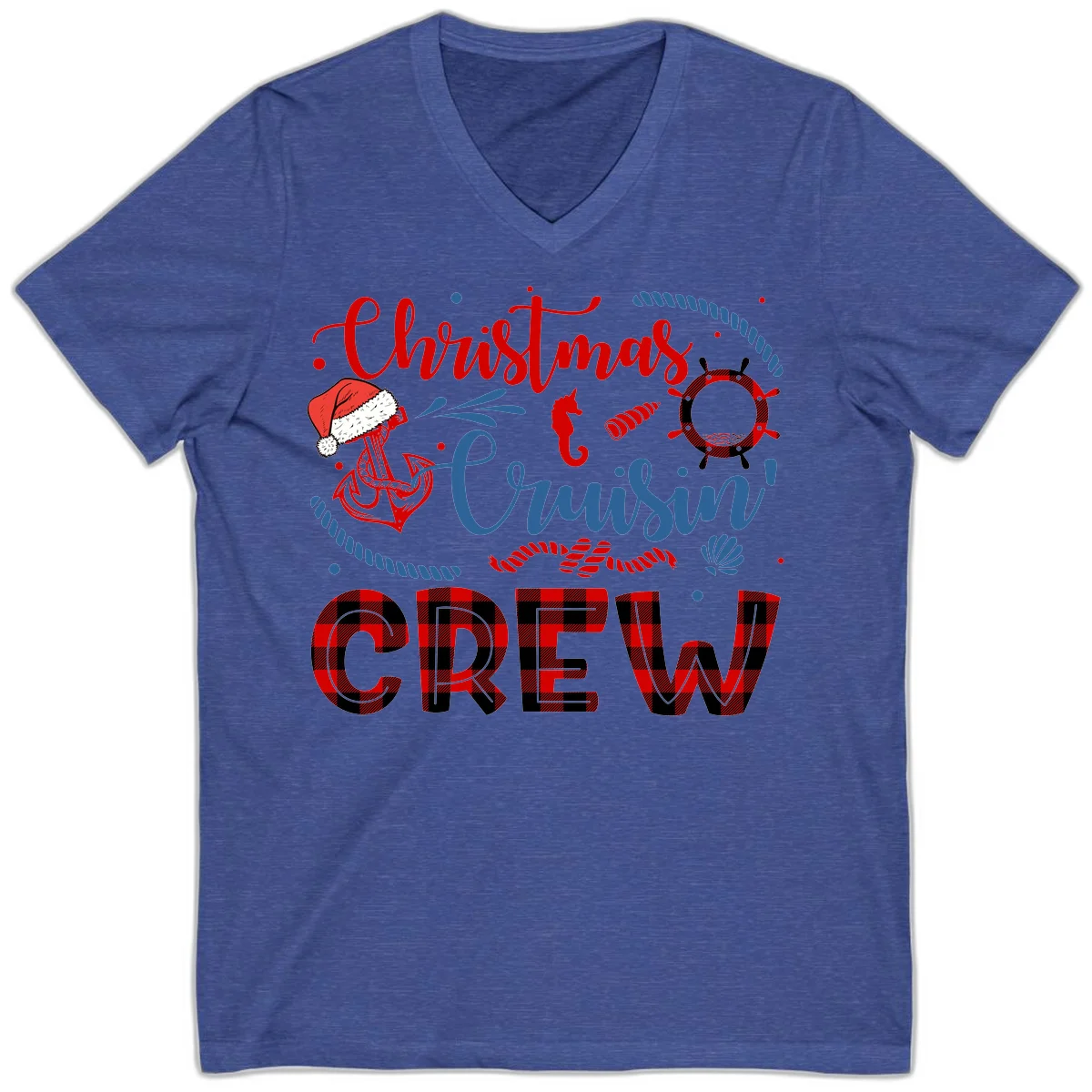 Christmas Cruisin' Cousin Crew V-Neck Tee in Heather True Royal