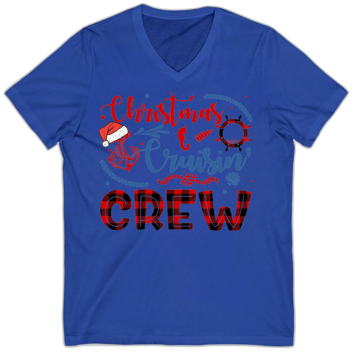 Christmas Cruisin' Cousin Crew V-Neck Tee in True Royal
