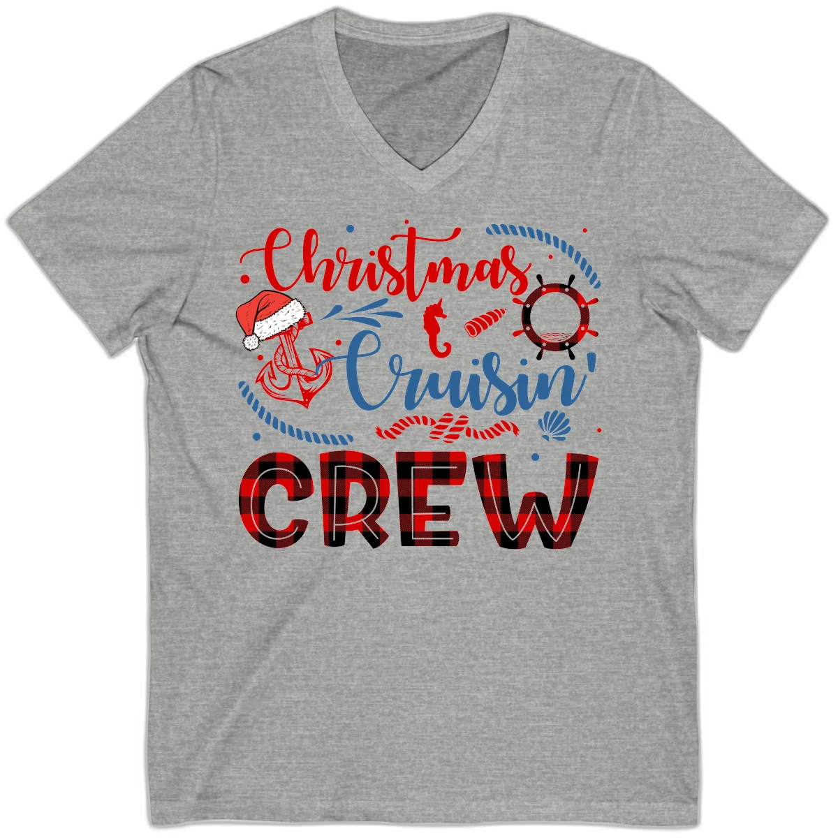 Christmas Cruisin' Cousin Crew V-Neck Tee in Athletic Heather