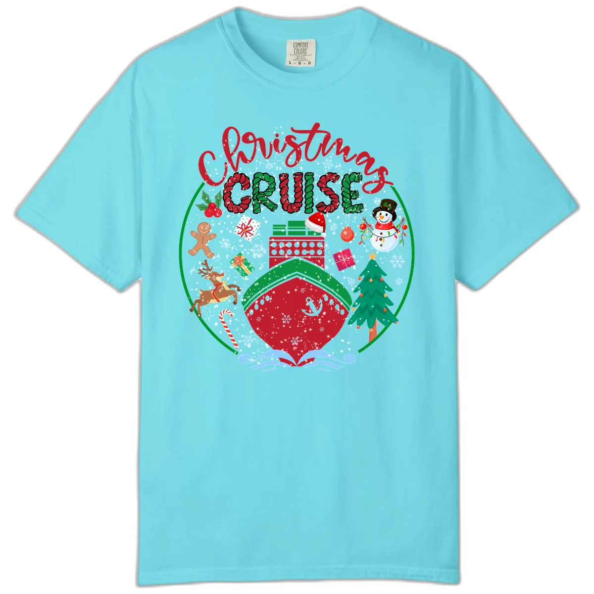 Cruising Cheer Holiday Comfort Colors T-Shirt in Lagoon Blue