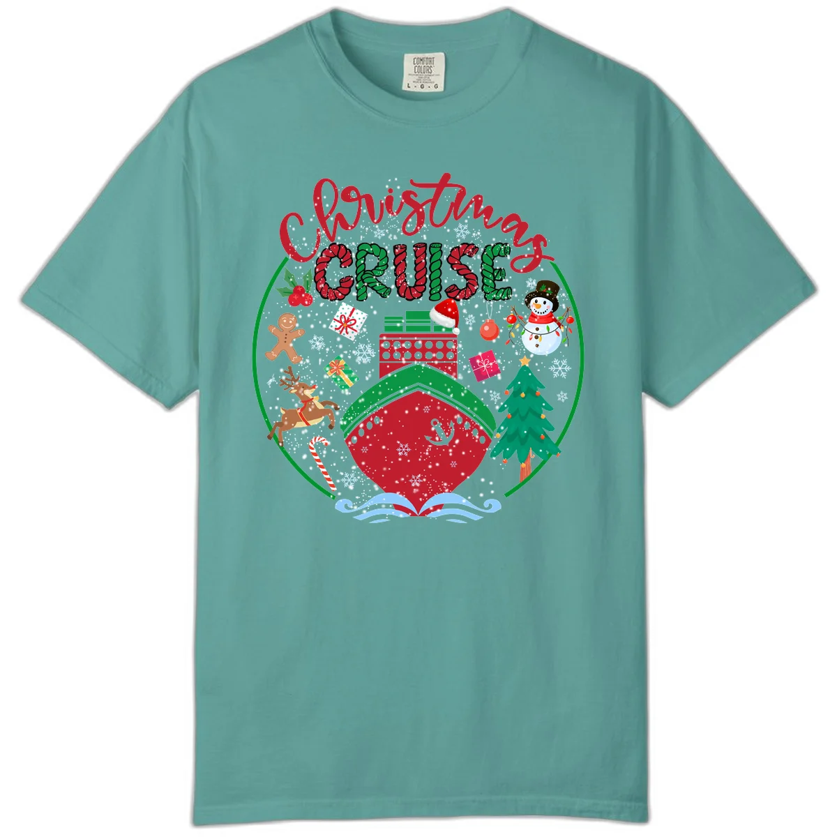 Cruising Cheer Holiday Comfort Colors T-Shirt in Seafoam