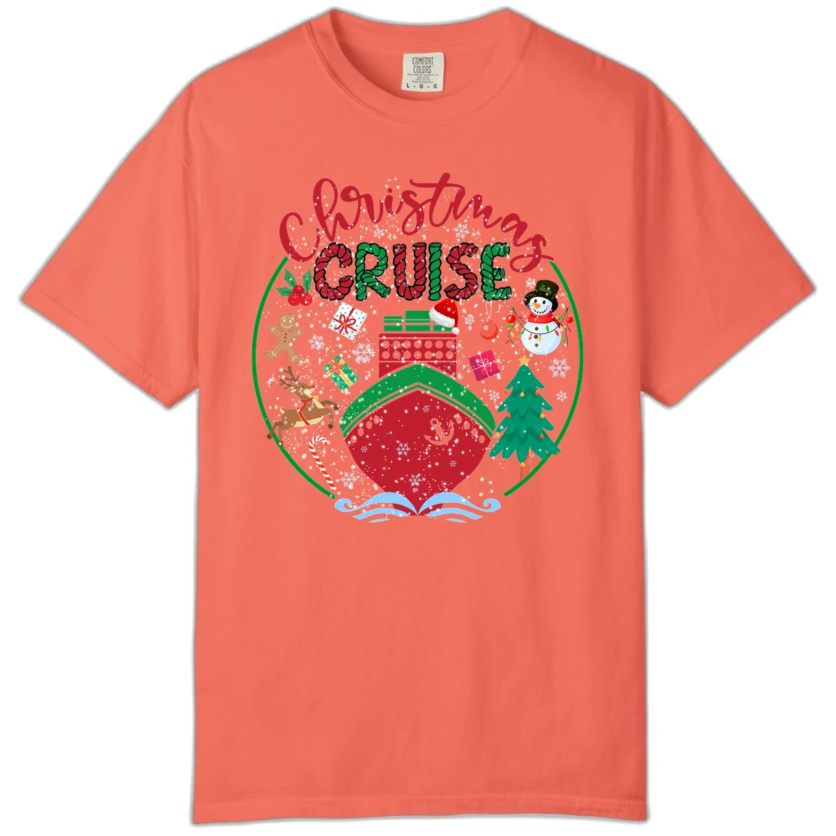 Cruising Cheer Holiday Comfort Colors T-Shirt in Bright Salmon
