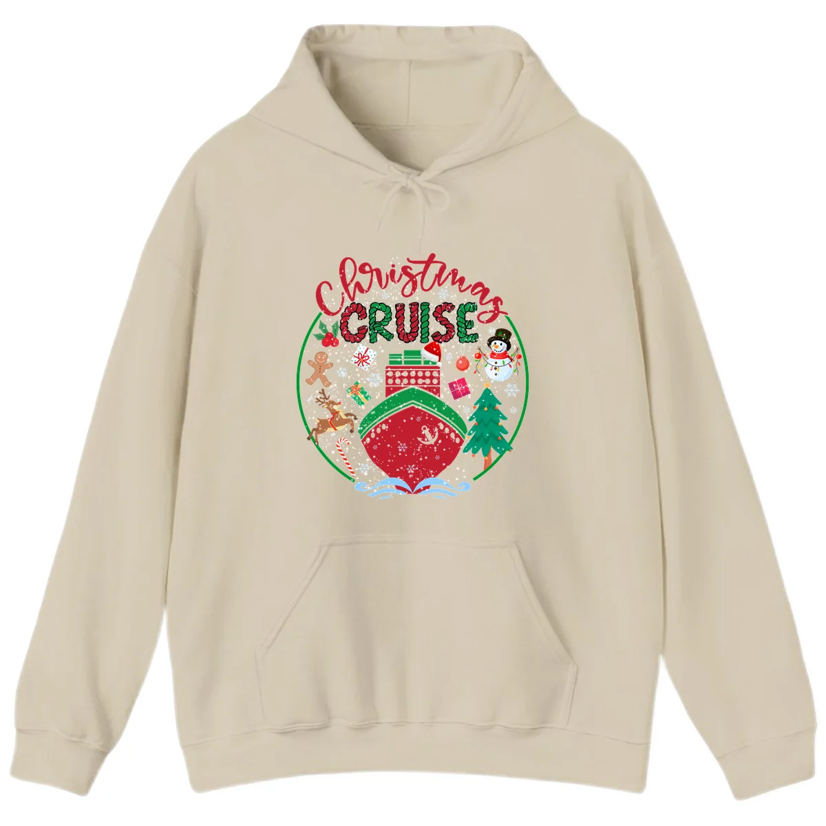 Cruising Cheer Holiday Christmas Cruise Hoodie in Sand