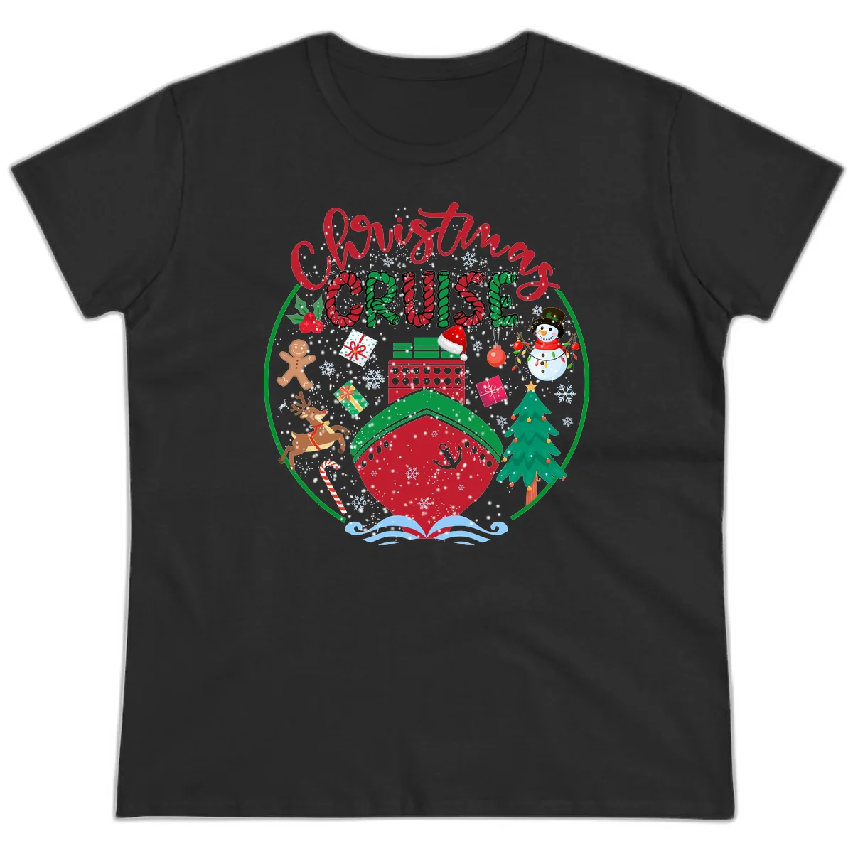 Cruising Cheer Holiday Ladies Cruise Tee in Black