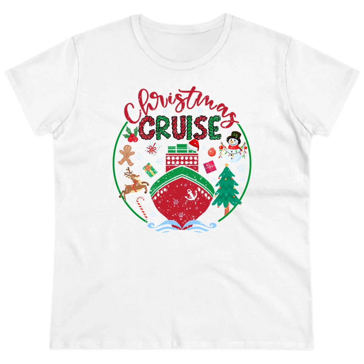Cruising Cheer Holiday Ladies Cruise Tee in White