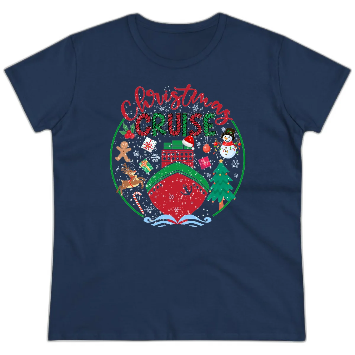 Cruising Cheer Holiday Ladies Cruise Tee in Navy
