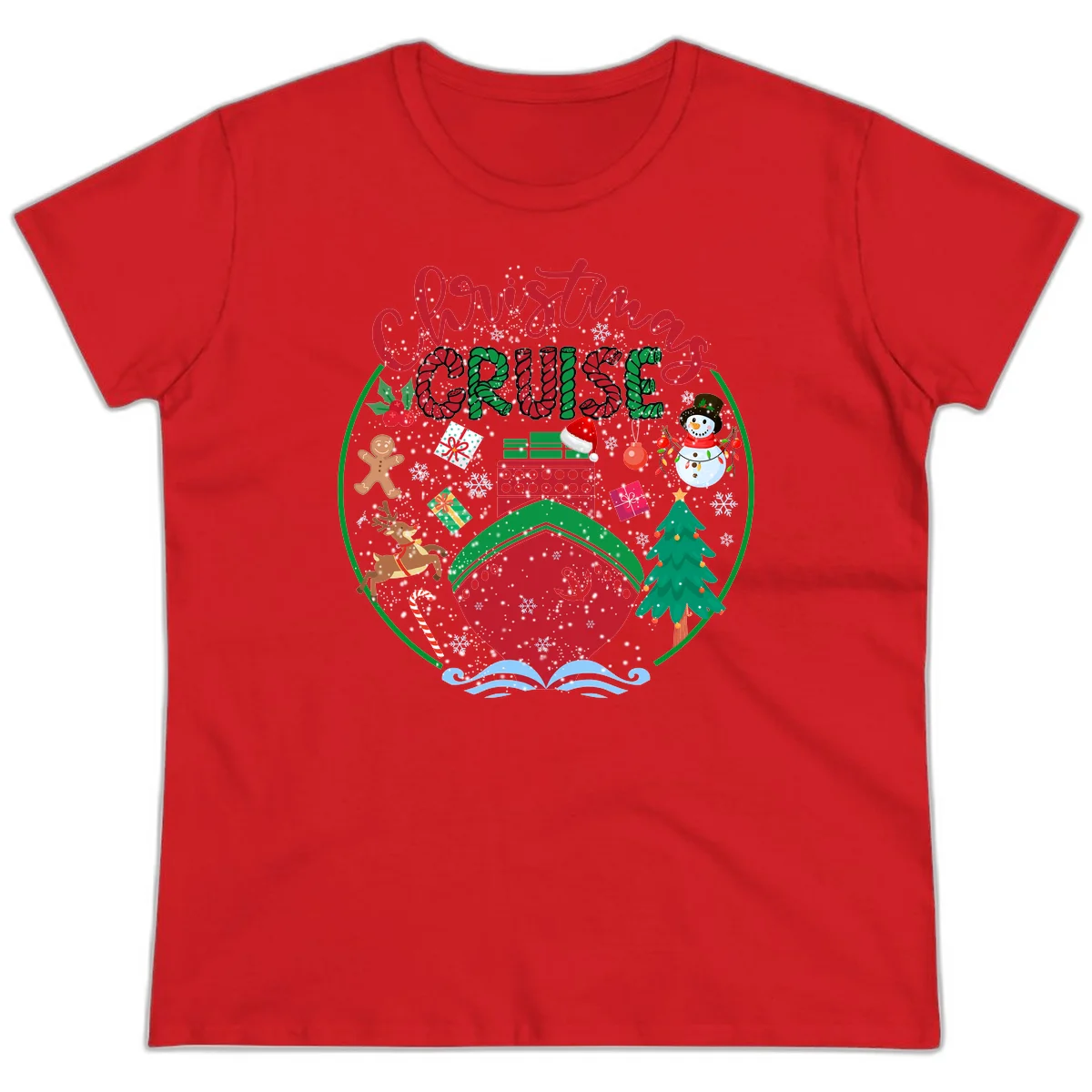 Cruising Cheer Holiday Ladies Cruise Tee in Red