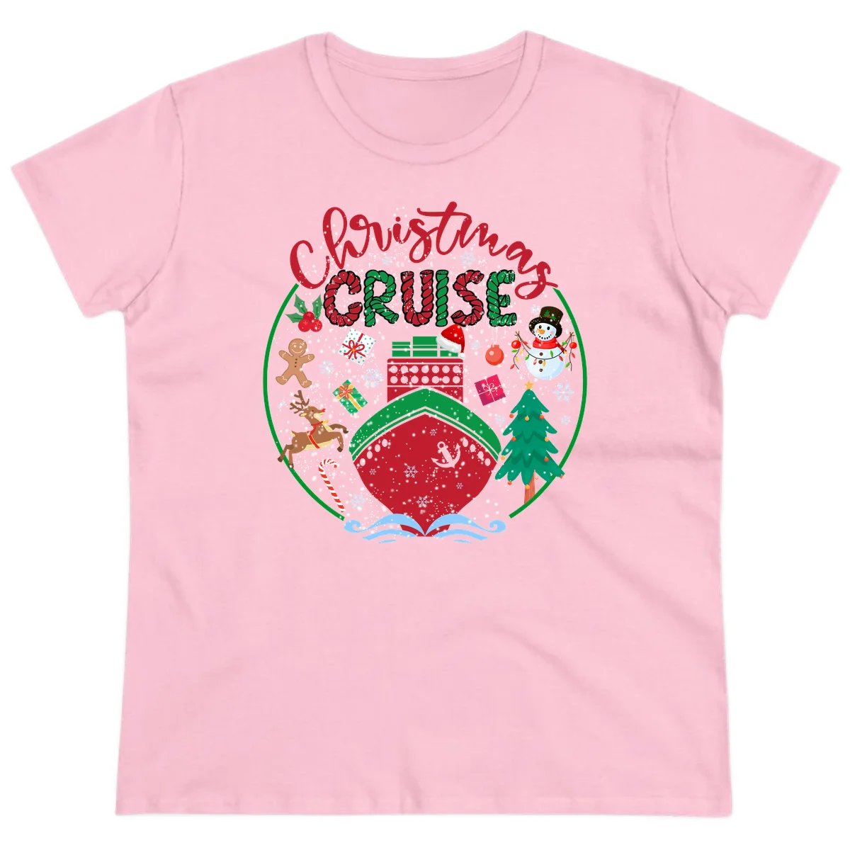 Cruising Cheer Holiday Ladies Cruise Tee in Light Pink