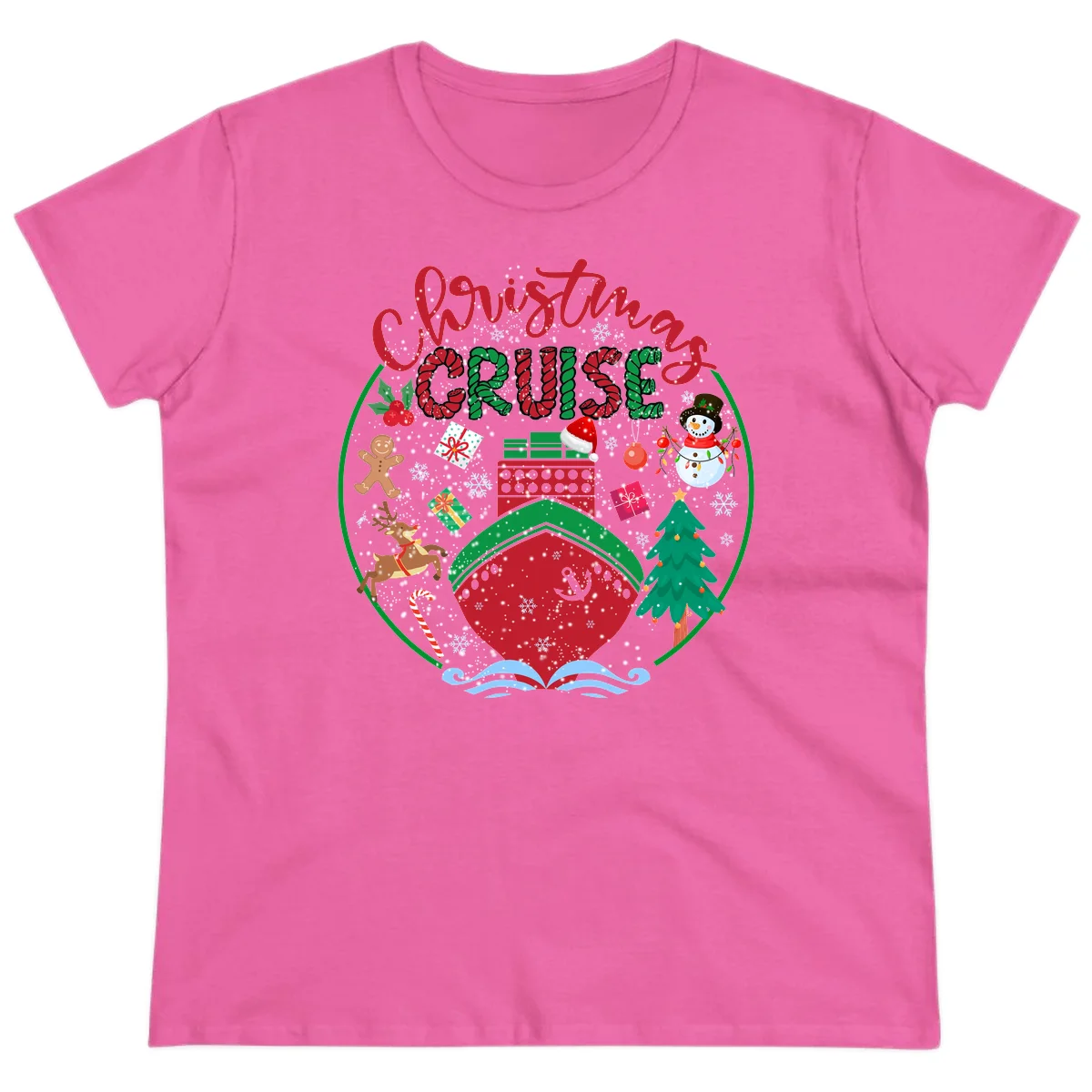 Cruising Cheer Holiday Ladies Cruise Tee in Azalea