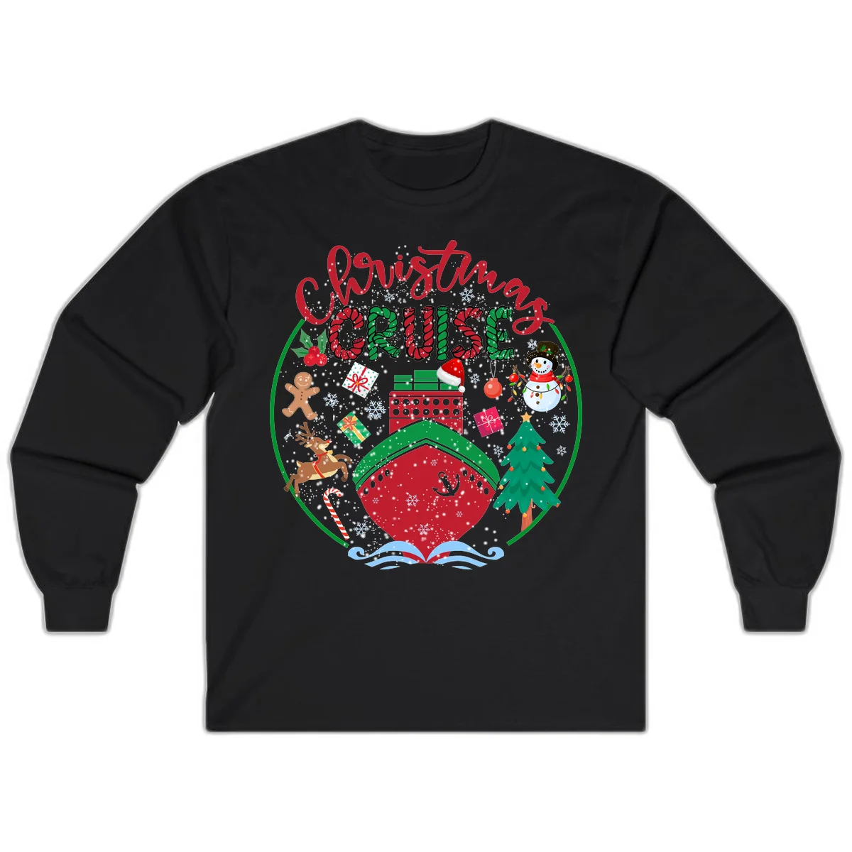 Cruising Cheer Holiday Long Sleeve Cruise Shirt in Black