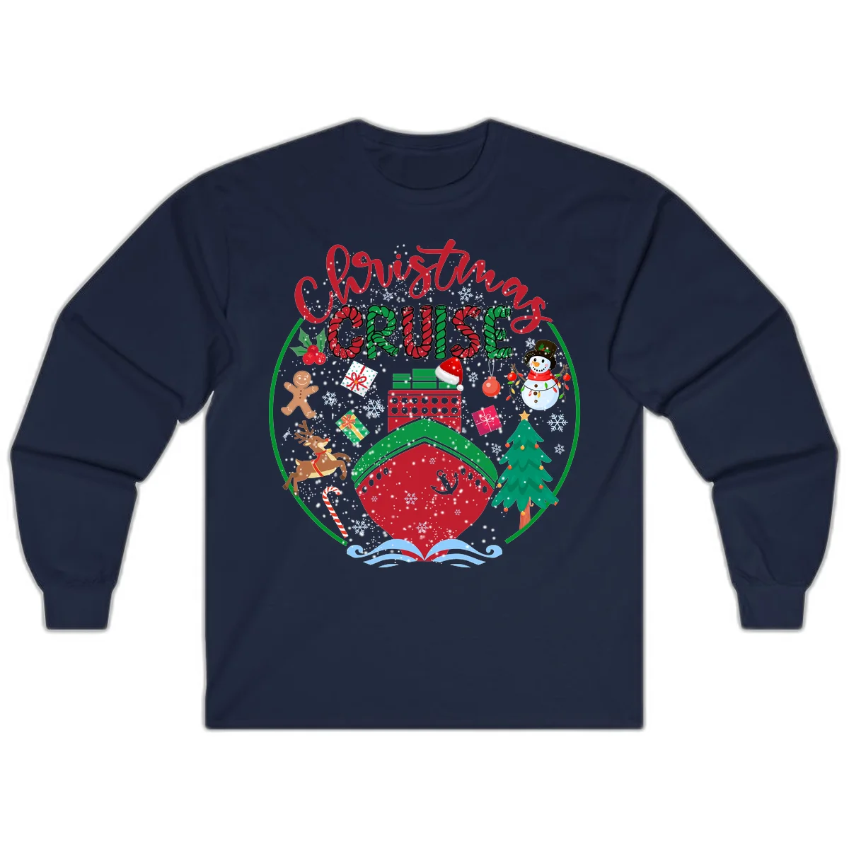 Cruising Cheer Holiday Long Sleeve Cruise Shirt in Navy